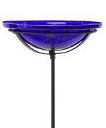 Crackle Glass Bird Bath Bowl w/ Cradle & Stake, Cobalt - Achla