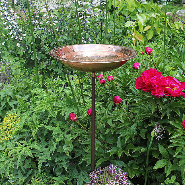 Metal Bird Bath and Stake, Hammered Copper - Achla