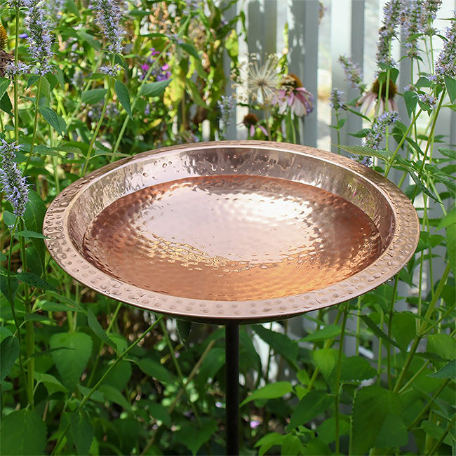 Metal Bird Bath and Stake, Hammered Copper - Achla