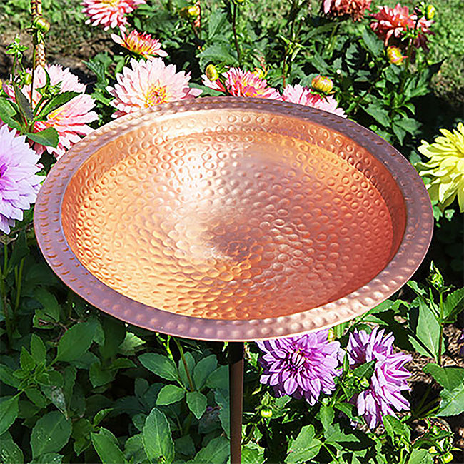 Hammered Solid Copper Bird Bath with Stake - Achla