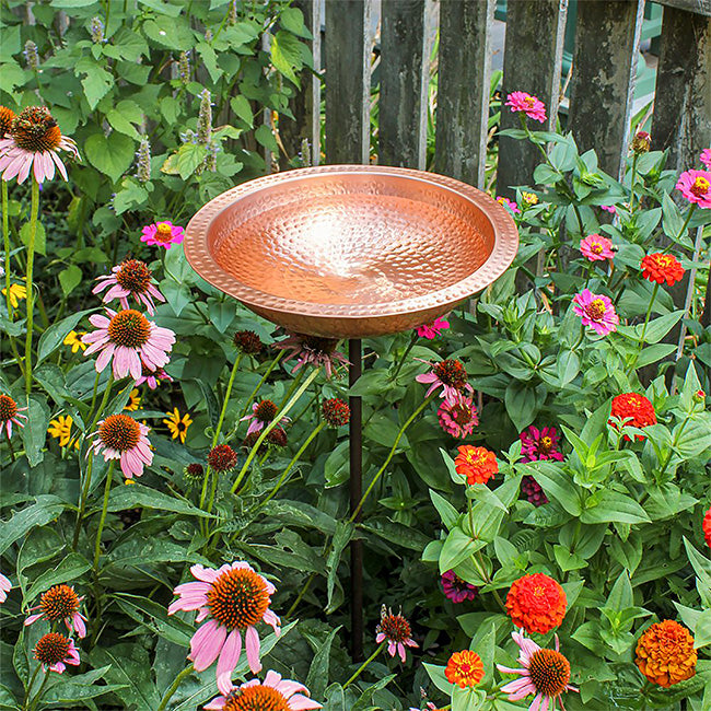 Hammered Solid Copper Bird Bath with Stake - Achla