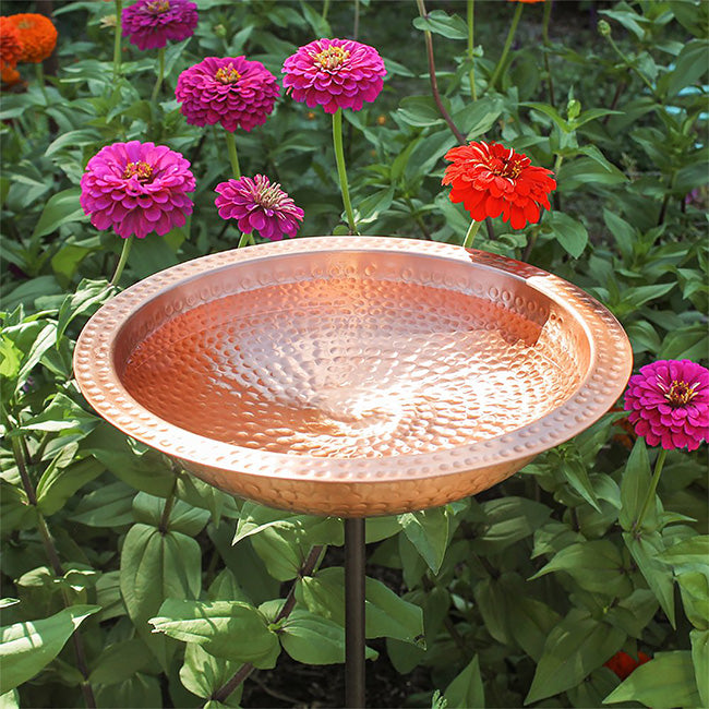 Hammered Solid Copper Bird Bath with Stake - Thumbnail 5