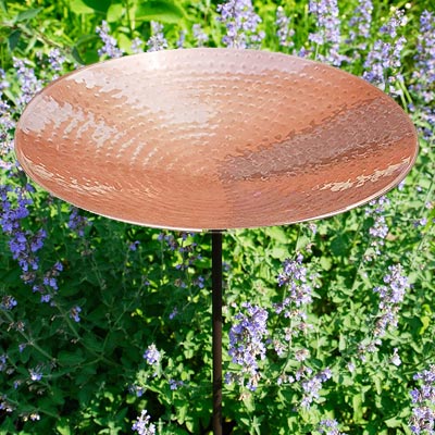 Metal Bird Bath and Stake, Polished Copper - Achla