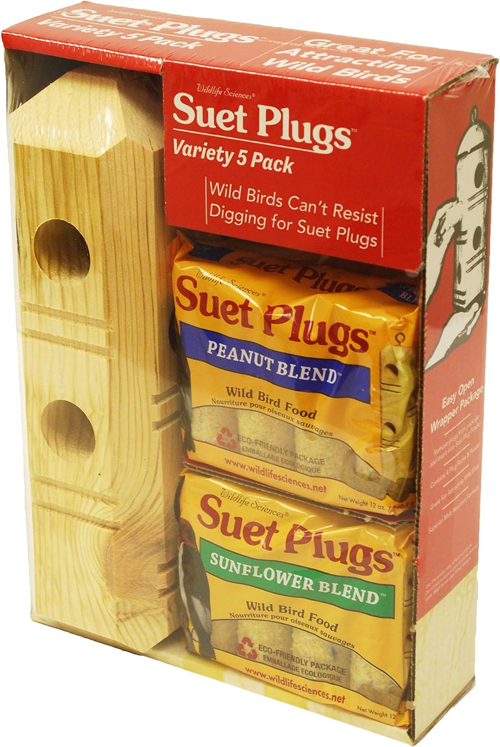 Suet Log Plugs Variety Sampler with Log Feeder Included