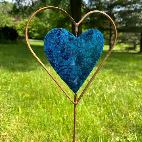Ancient Graffiti Blue Heart Disc Garden Stake - (AG-17130)
