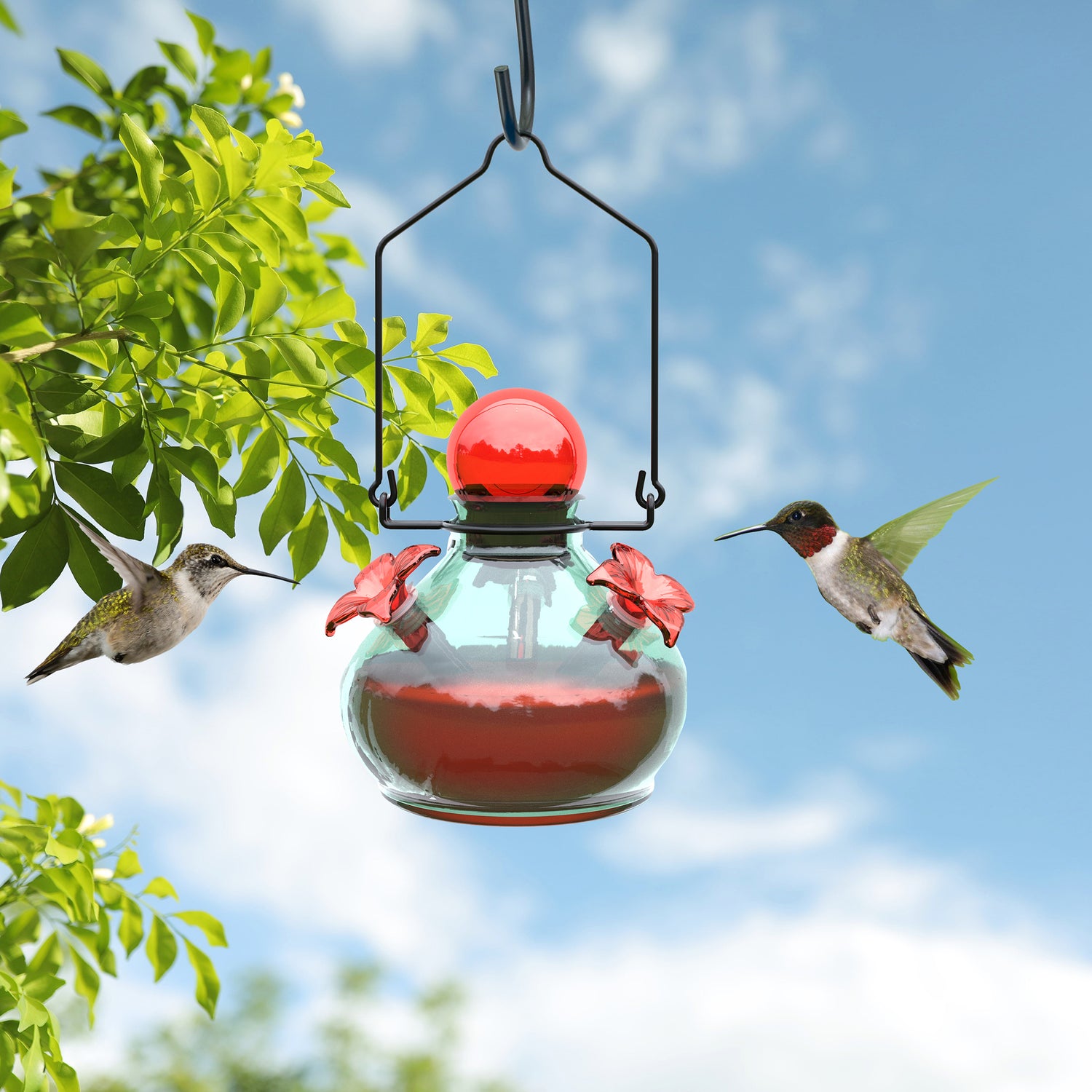 WoodLink Recycled Aqua Glass 3-Port Hummingbird Feeder (Model 24973)